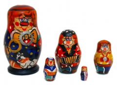 Clown with a dog 5 pc nesting dolls