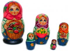 Basket full of mushrooms 5 pc babushka dolls