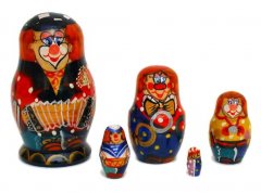 Clown with garmoshka 5 pc Russian dolls