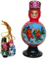 Babushka Doll "Garmoshka and bear" for Christmas Tree Decoration