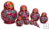 Purple Flowers on Maroon 10 pc matryoshka